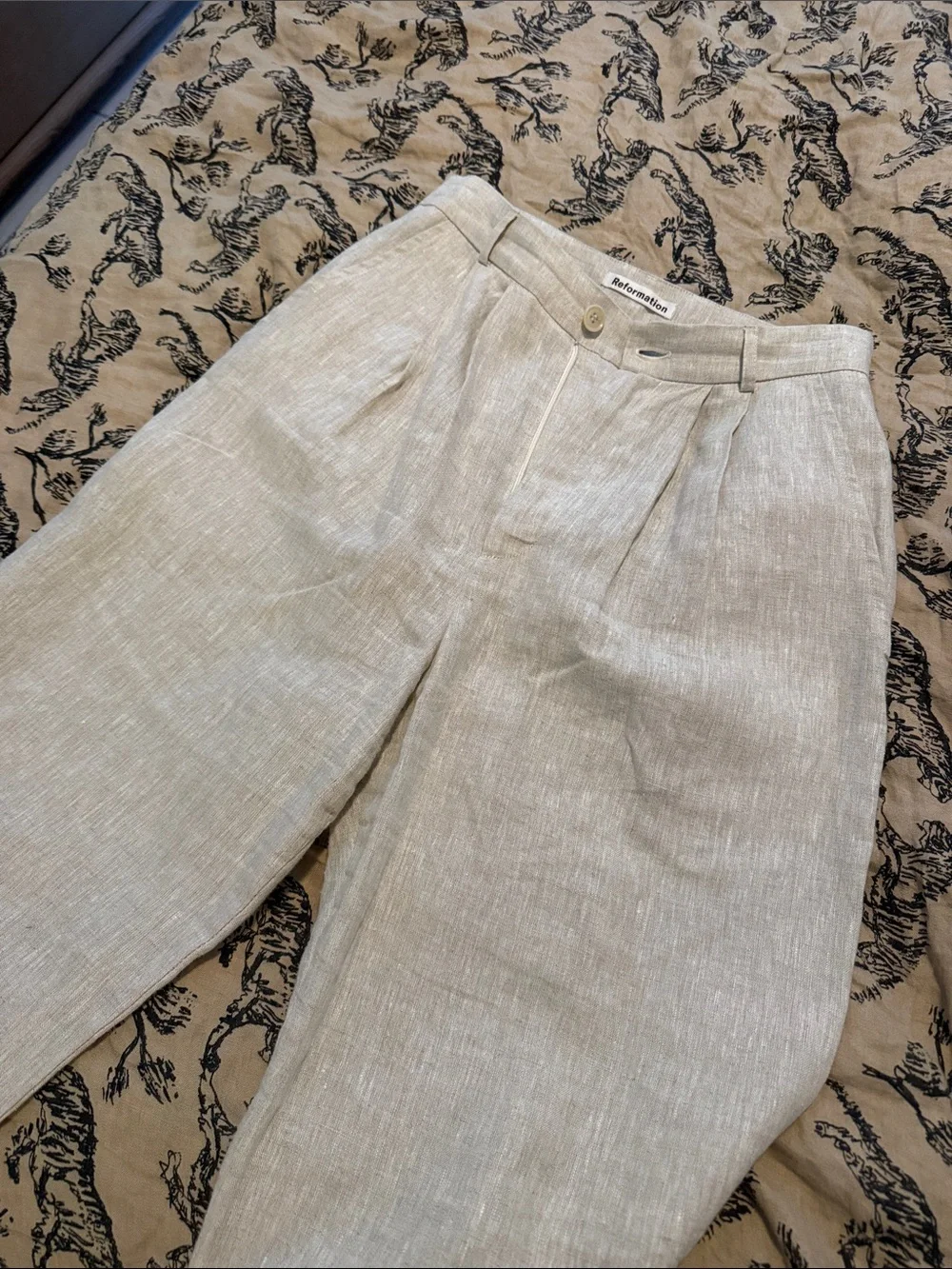 Reformation Cream High-Rise Wide-Leg Linen Pants